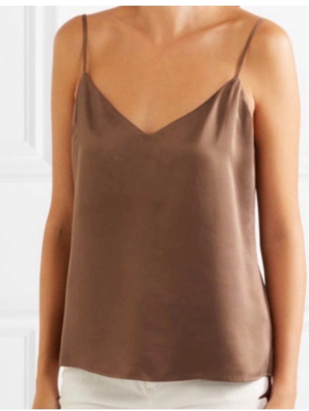 L'AGENCE 100% Silk V-Neck Cami Tank Top Camel Taupe XS